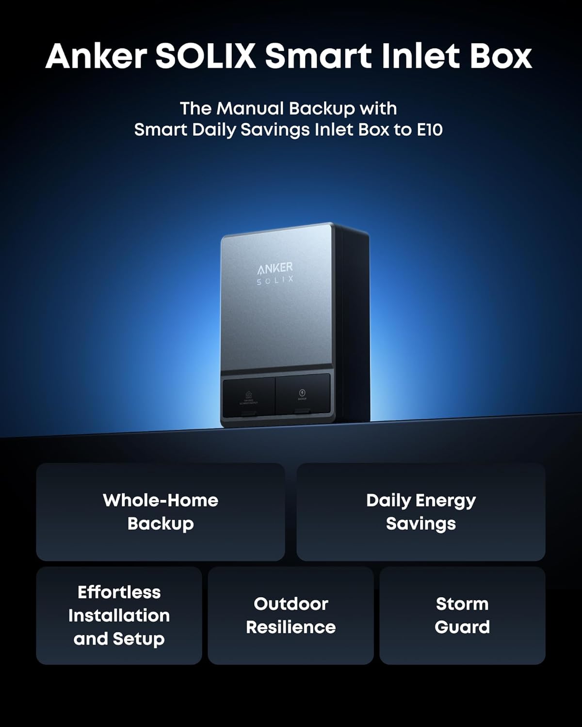 Anker SOLIX Smart Inlet Box, Manual Whole-Home Backup with Smart Daily Savings for E10, Reduce Up to 80% Bills, NEMA 3R Weatherproof, Plug & Play, Storm Guard Mode