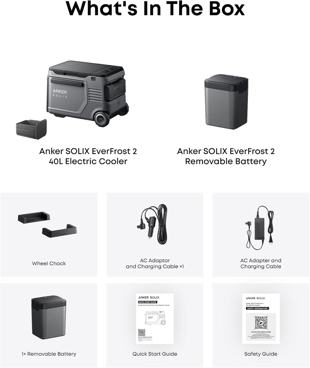 Anker SOLIX EverFrost 2 40L Cooler with Extra Battery, 61 qt Car Refrigerator, Electric Cooler with 288Wh Battery, Powered by AC/DC or Solar,for Outdoor Camping, Travel, and Fishing, Fits in Trucks