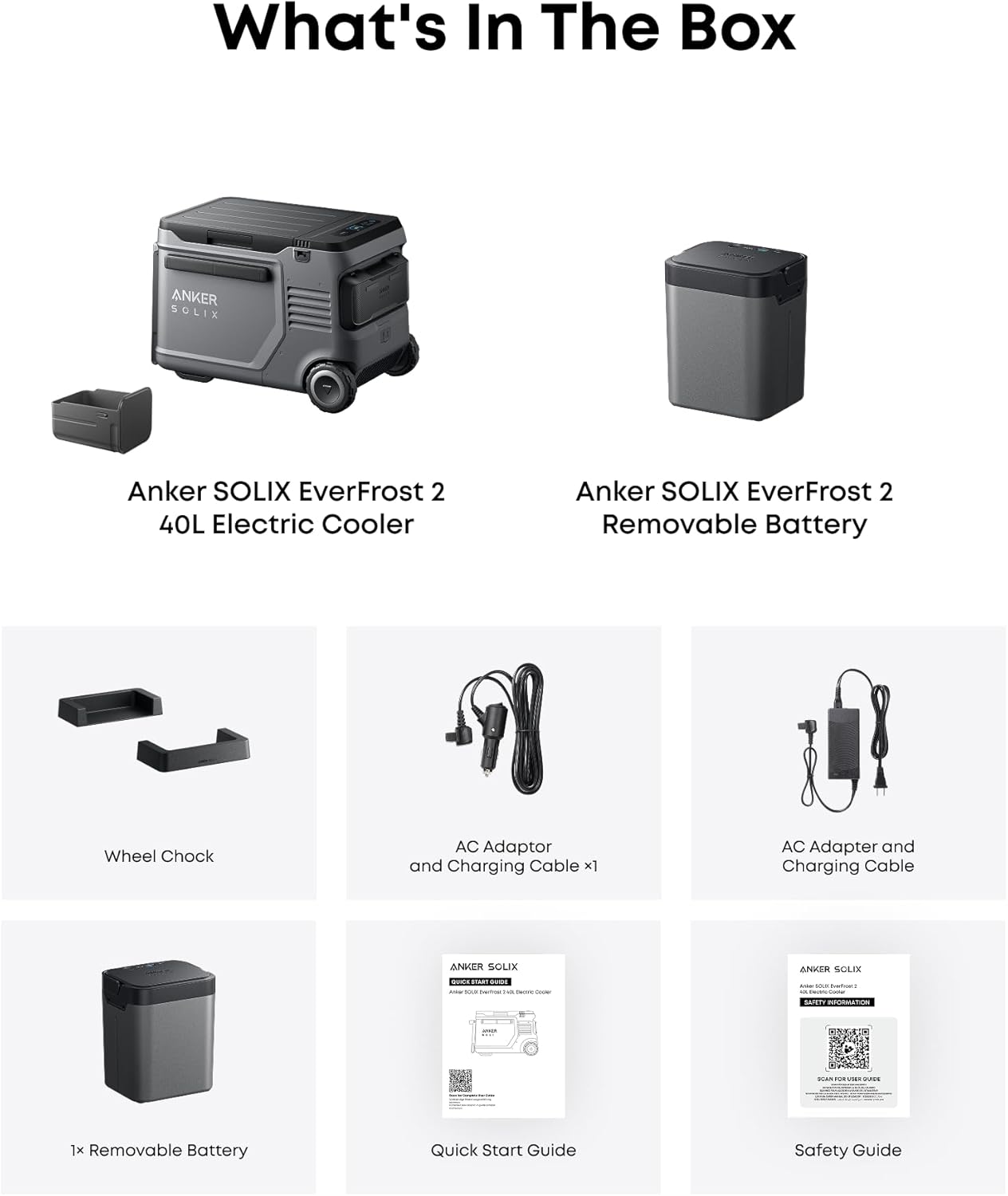 Anker SOLIX EverFrost 2 40L Cooler with Extra Battery, 61 qt Car Refrigerator, Electric Cooler with 288Wh Battery, Powered by AC/DC or Solar,for Outdoor Camping, Travel, and Fishing, Fits in Trucks