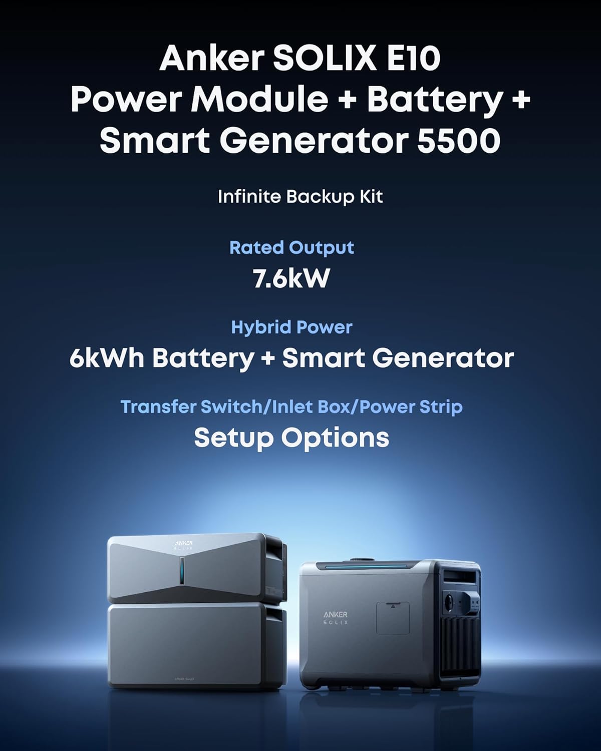 Anker SOLIX Smart Generator 5500, Tri-Fuel, DC Range Extended for E10, 5x Fuel Efficiency, Auto Start-Stop, Maintenance Alerts, Up to 12-Month 0% APR