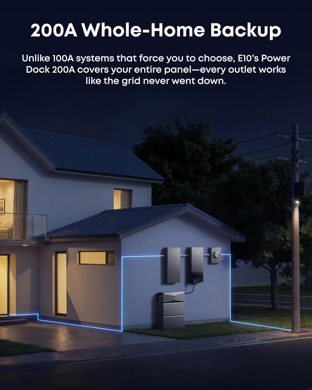 Anker SOLIX E10, Power Dock, 6kWh Battery, 200A Whole-Home Automatic Backup, ≤20ms Switchover, 9kW Solar, Reduce Bills, NEMA 4 & 3R, Up to 12-Month 0% APR