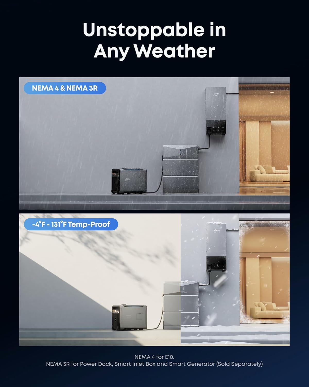 Anker SOLIX E10, 6kWh Battery Expandable to 90kWh, 9kW Solar Input, 7.6kW Rated Output, Generator-Ready, NEMA 4, -4°F to 131°F, Up to 12-Month 0% APR
