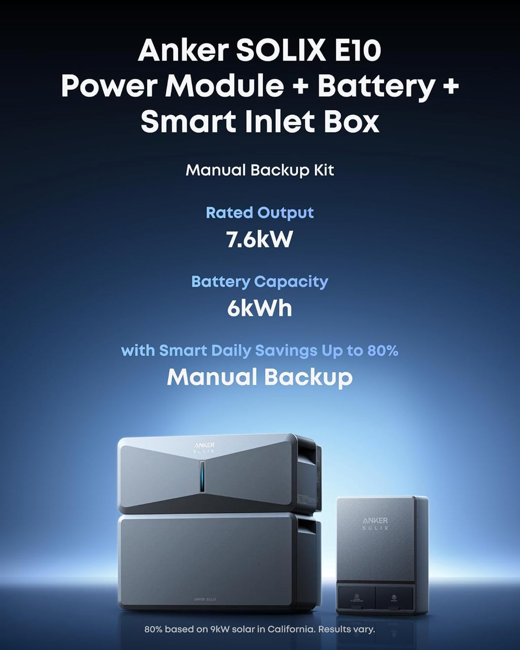Anker SOLIX E10, Smart Inlet Box, 6kWh Battery, Manual Backup with Smart Savings, 9kW Solar, Reduce Up to 80% Bills, NEMA 4 & 3R, Up to 12-Month 0% APR