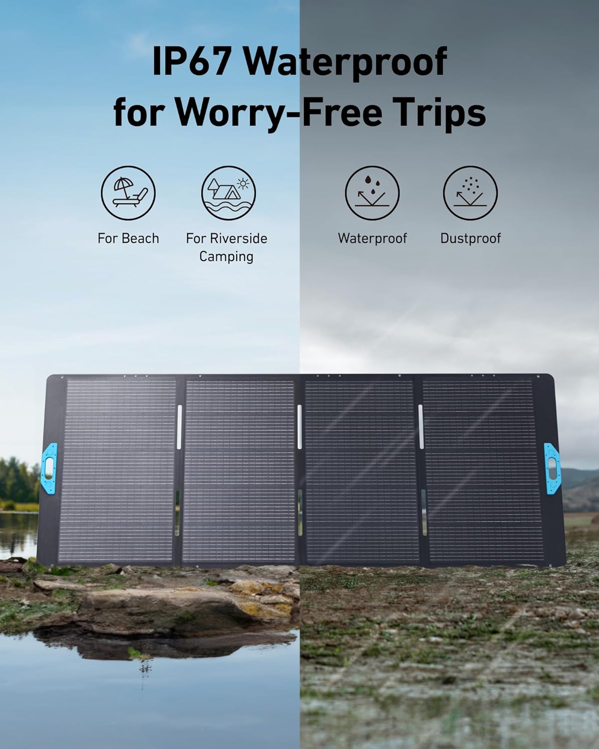 Anker SOLIX PS400 Solar Panel with Adjustable Kickstand, 400W Foldable Portable Solar Charger, IP67 Waterproof, Smart Sunlight Alignment, for Camping, RVs, and Blackouts