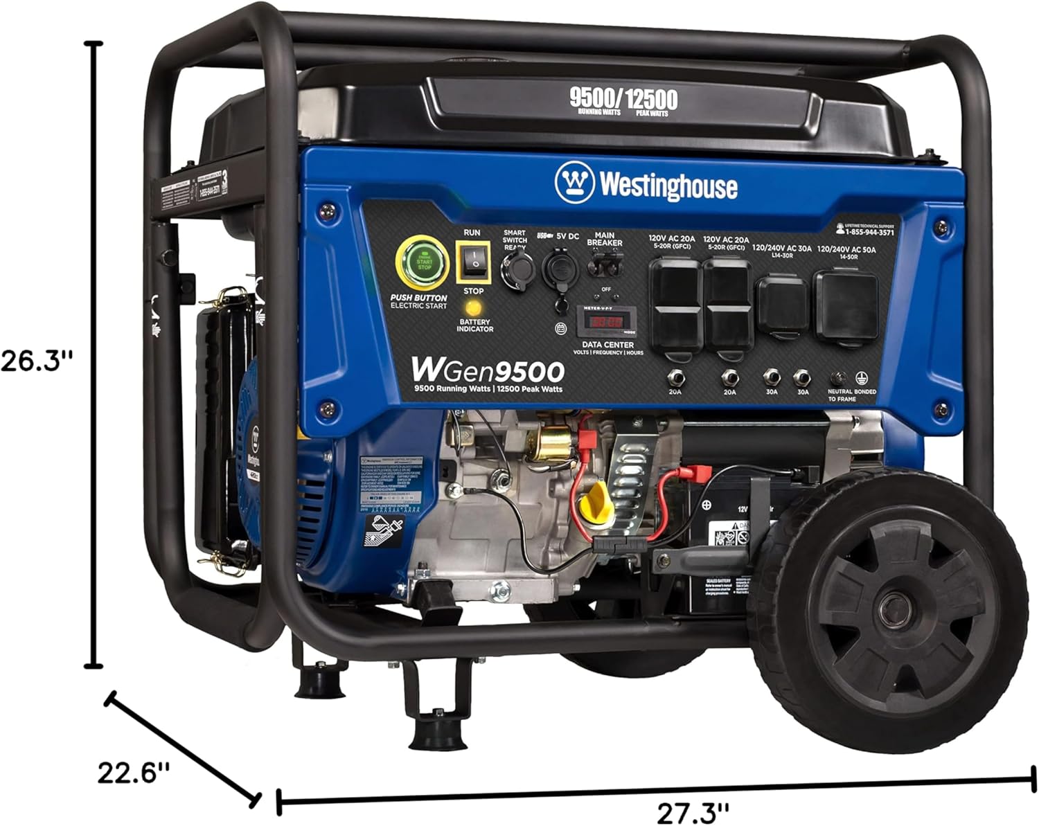 Westinghouse Outdoor Power Equipment 12500 Peak Watt Home Backup Portable Generator, Remote Electric Start with Auto Choke, Transfer Switch Ready 30A & 50A Outlets, Gas Powered