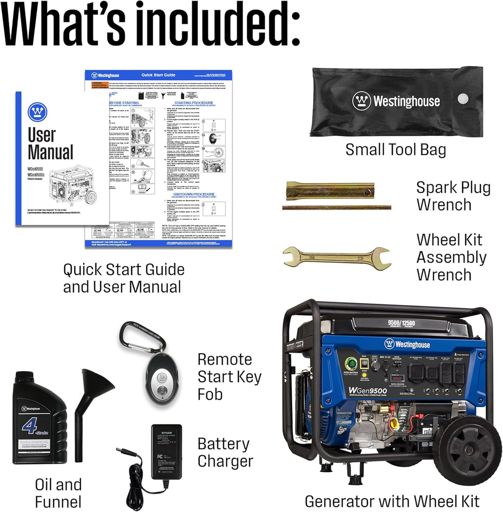 Westinghouse Outdoor Power Equipment 12500 Peak Watt Home Backup Portable Generator, Remote Electric Start with Auto Choke, Transfer Switch Ready 30A & 50A Outlets, Gas Powered