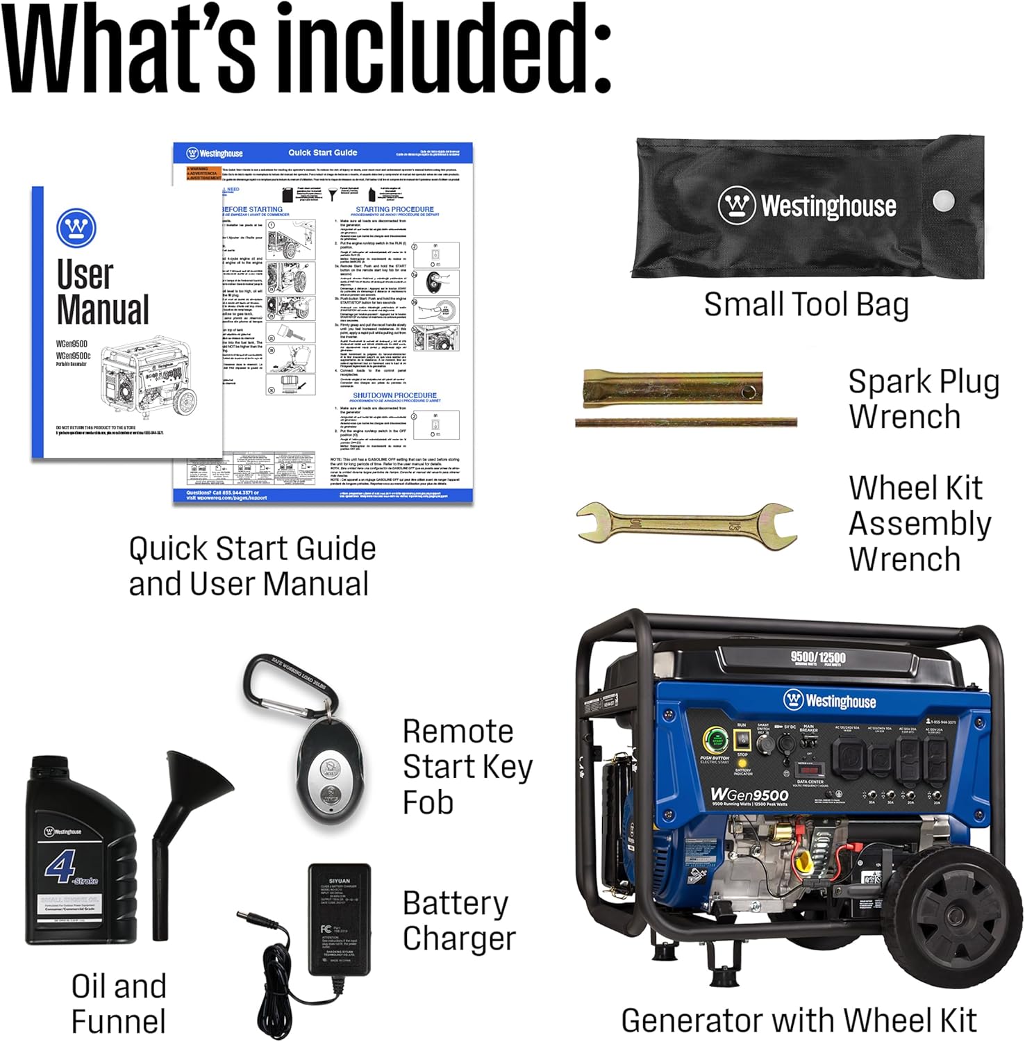 Westinghouse Outdoor Power Equipment 12500 Peak Watt Home Backup Portable Generator, Remote Electric Start with Auto Choke, Transfer Switch Ready 30A & 50A Outlets, Gas Powered