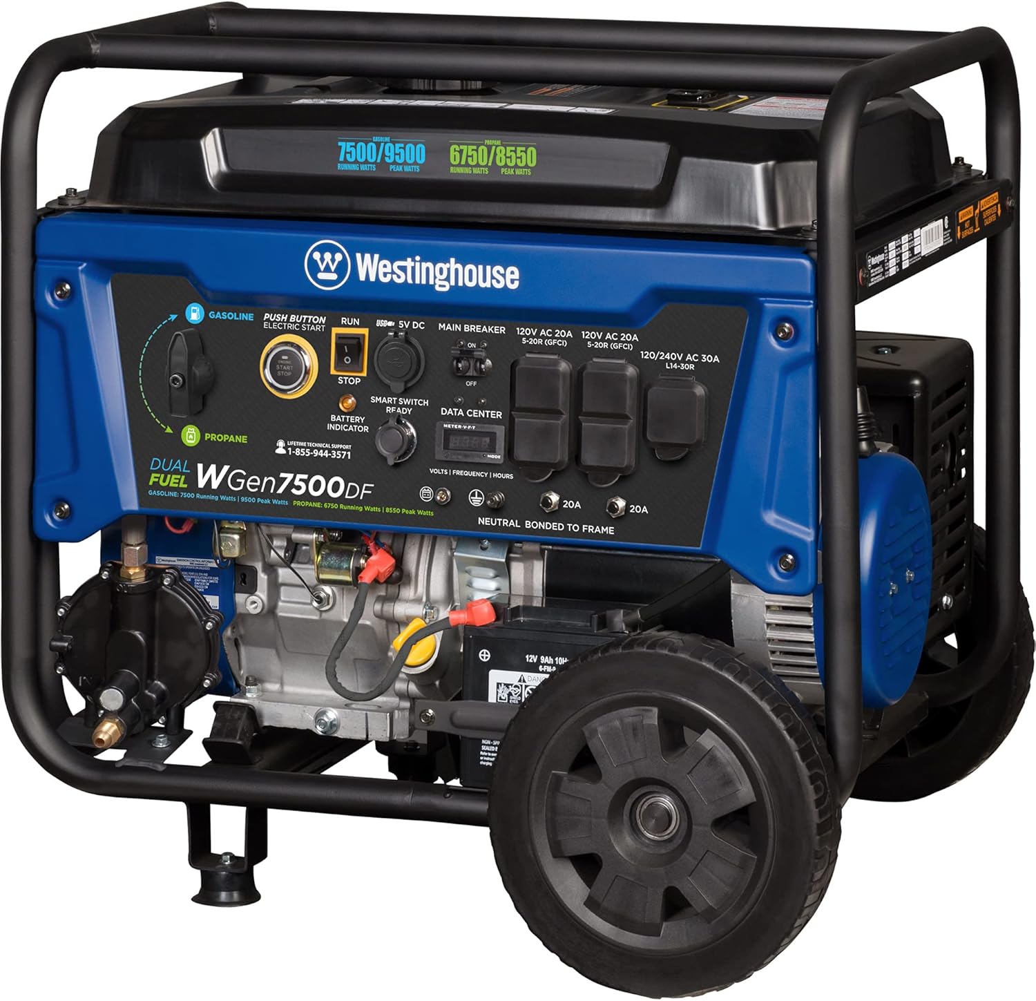 Westinghouse 9500 Peak Watt Dual Fuel Home Backup Portable Generator, Remote Electric Start, Transfer Switch Ready, Gas & Propane Powered