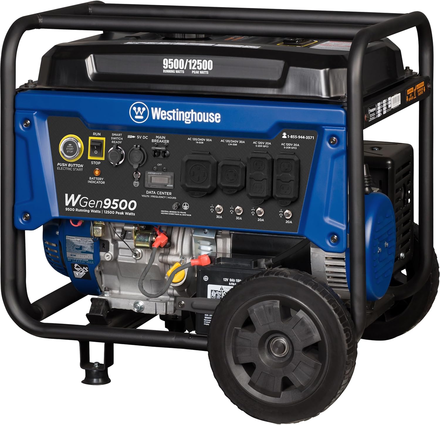 Westinghouse Outdoor Power Equipment 12500 Peak Watt Home Backup Portable Generator, Remote Electric Start with Auto Choke, Transfer Switch Ready 30A & 50A Outlets, Gas Powered