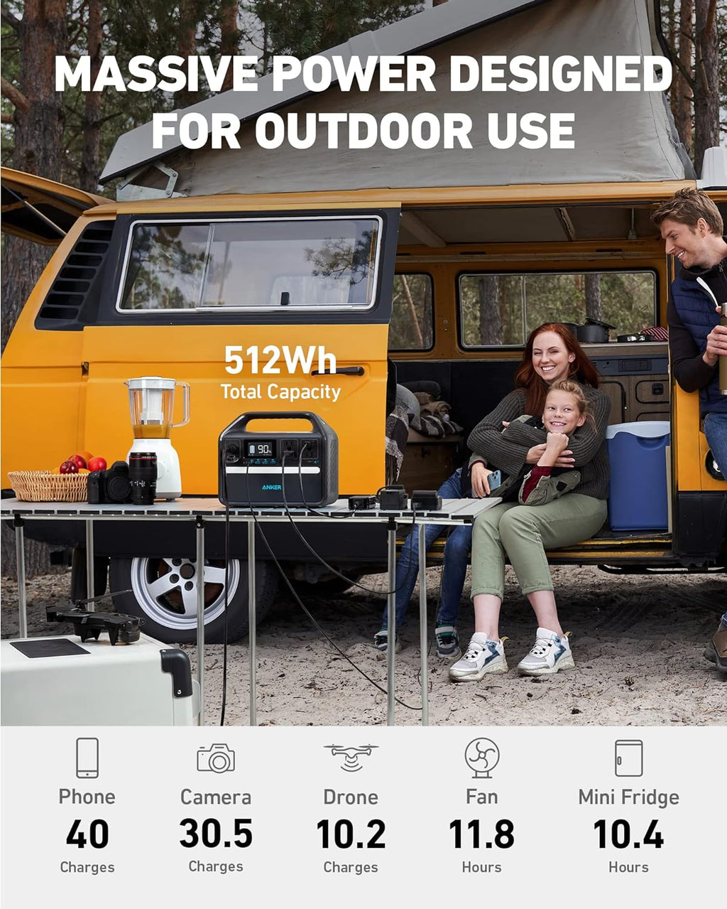 Anker 535 Portable Power Station with Carrying Case Bag, 512Wh Solar Generator (Solar Panel Optional),500W 9-Port Powerhouse, 4 AC Outlets, 60W USB-C PD Output, LED Light for Outdoor Camping, RV