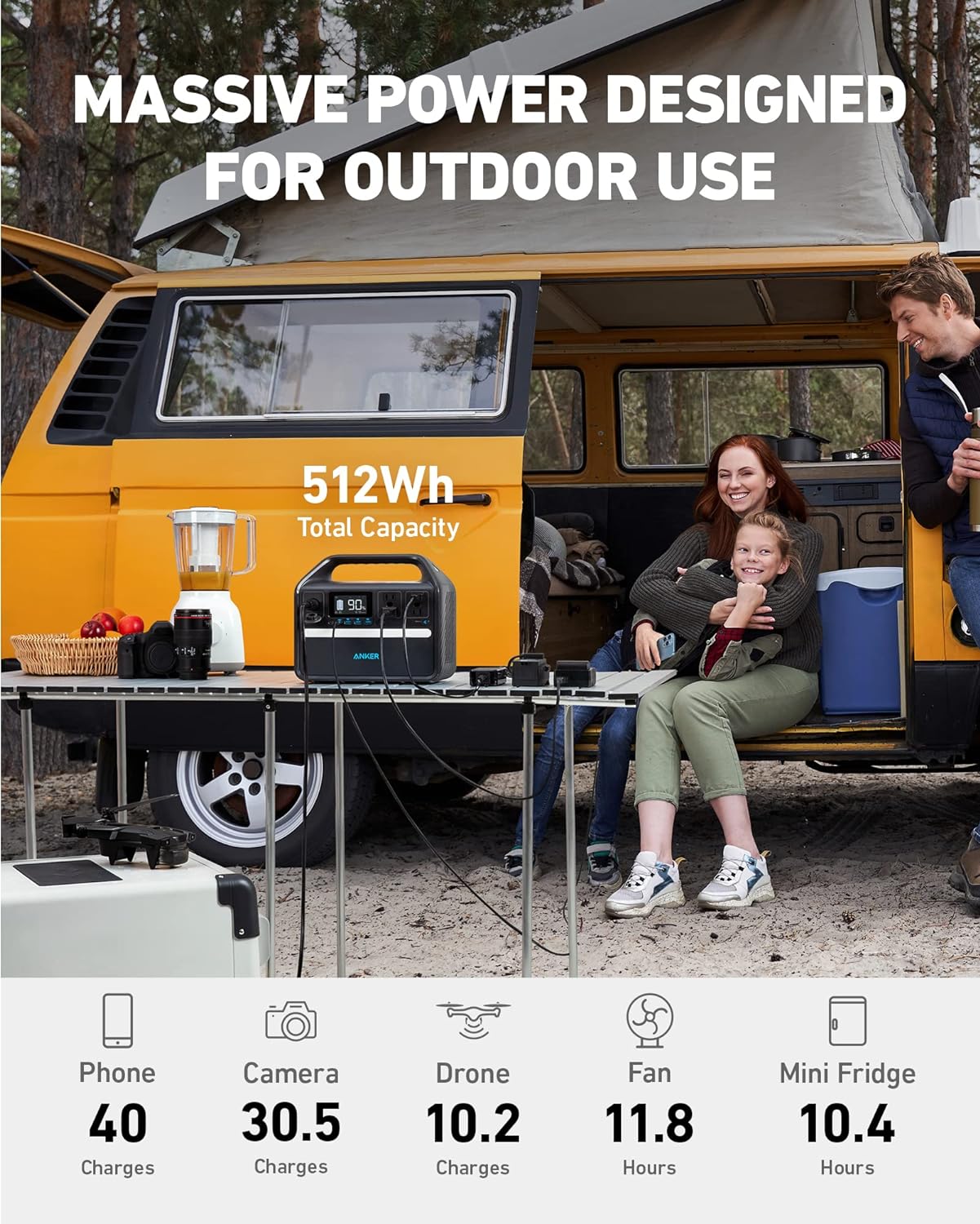 Anker 535 Portable Power Station with Carrying Case Bag, 512Wh Solar Generator (Solar Panel Optional),500W 9-Port Powerhouse, 4 AC Outlets, 60W USB-C PD Output, LED Light for Outdoor Camping, RV