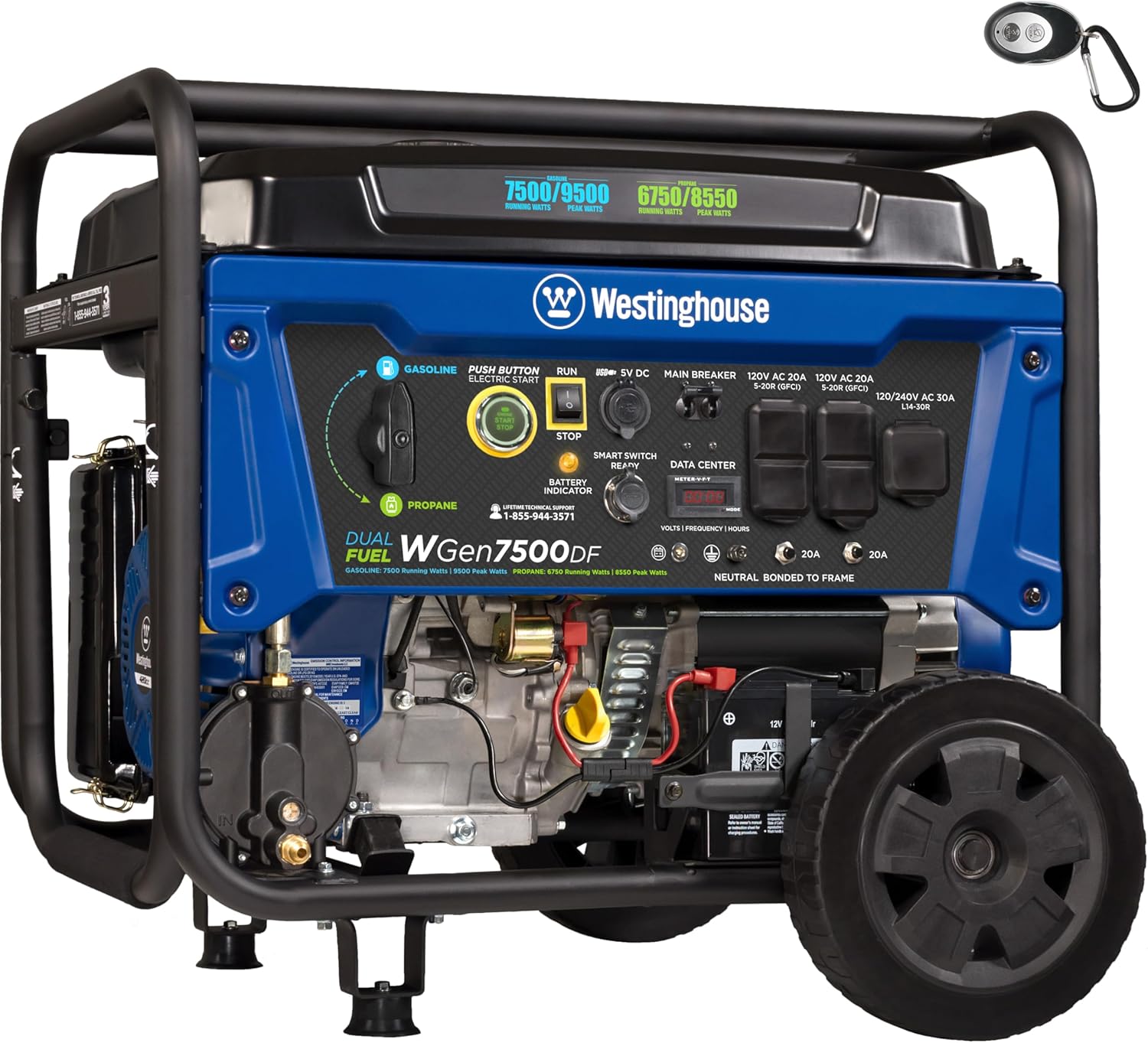 Westinghouse 9500 Peak Watt Dual Fuel Home Backup Portable Generator, Remote Electric Start, Transfer Switch Ready, Gas & Propane Powered
