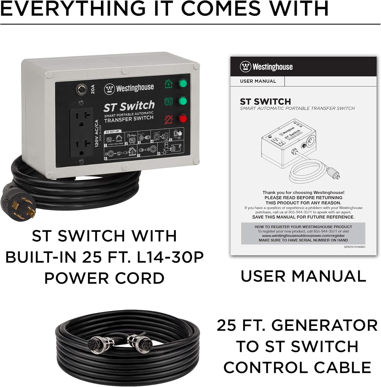 Westinghouse Outdoor Power Equipment ST Switch with Smart Portable Automatic Transfer Technology Home Standby Alternative, For Sump Pumps, Refrigerators, and More, Black and White