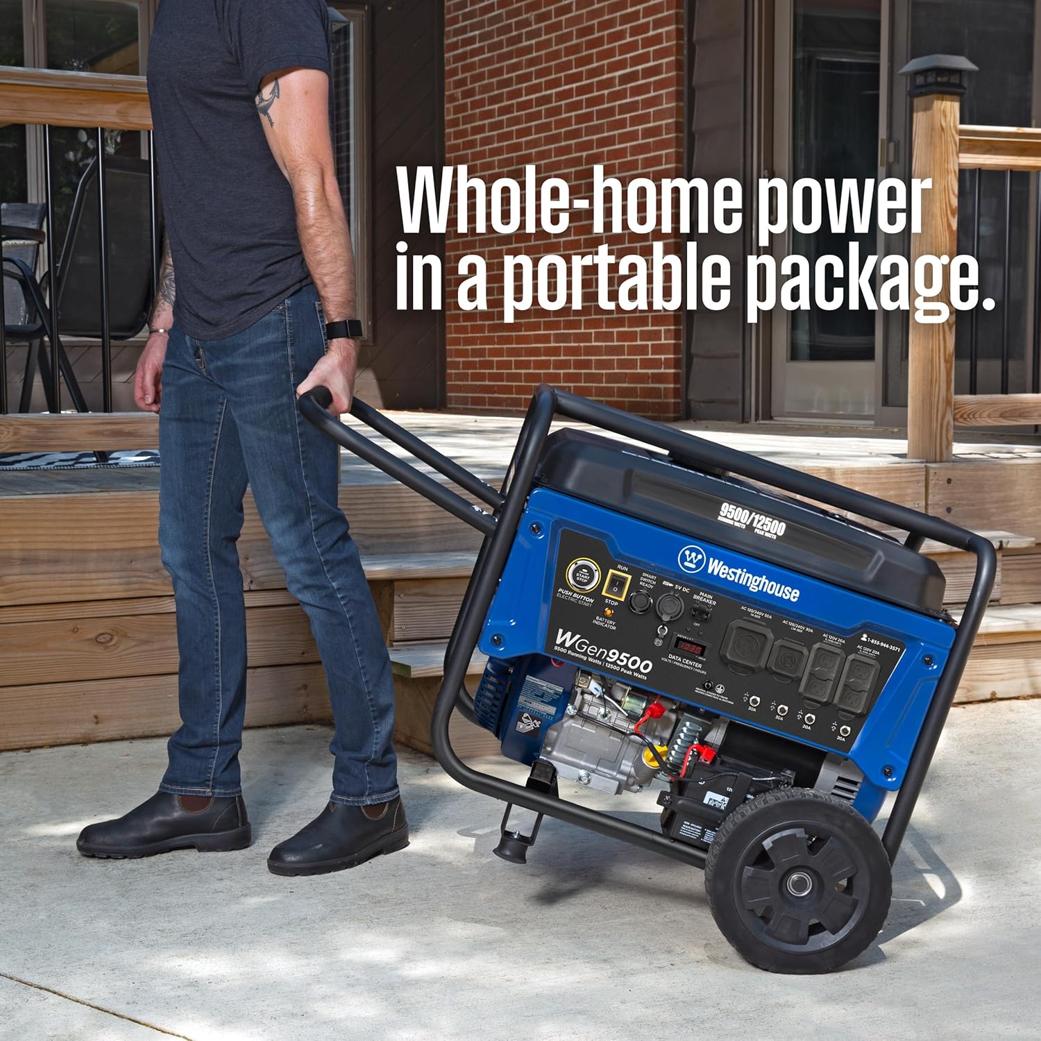 Westinghouse Outdoor Power Equipment 12500 Peak Watt Home Backup Portable Generator, Remote Electric Start with Auto Choke, Transfer Switch Ready 30A & 50A Outlets, Gas Powered